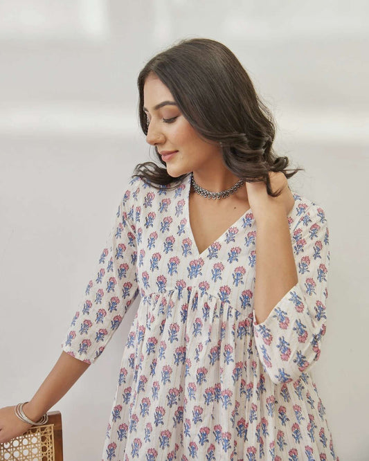 White Blossom Anarkali Kurta Set