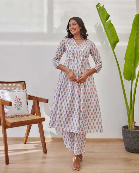White Blossom Anarkali Kurta Set