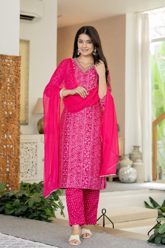 Rani Bandhani Gota Kurta Set