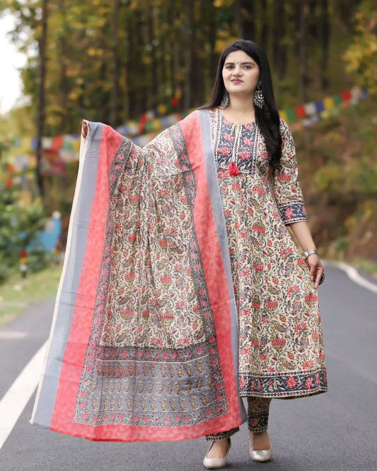 Pearl White Floral Anarkali Set