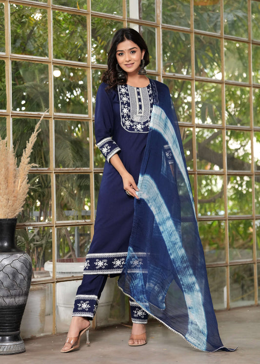 Midnight Blue Embroidery Kurta Set