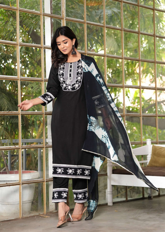 Black Embroidery Kurta Set