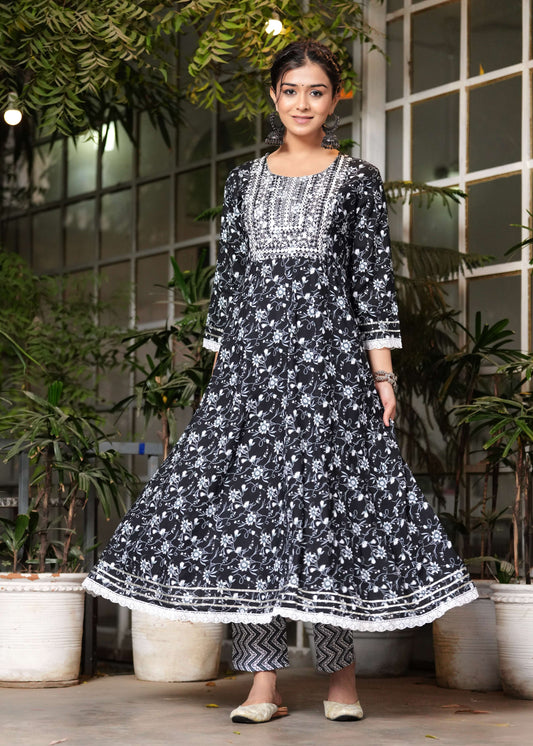 Midnight Black Anarkali Kurta Set