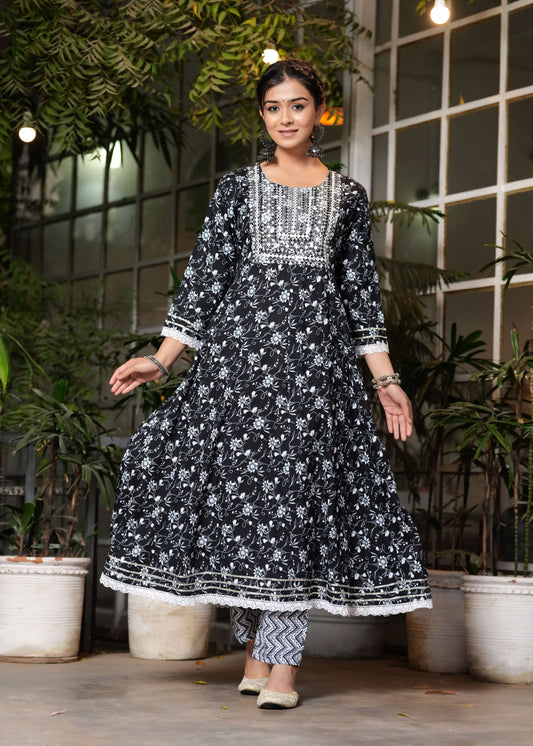 Midnight Black Anarkali Kurta Set