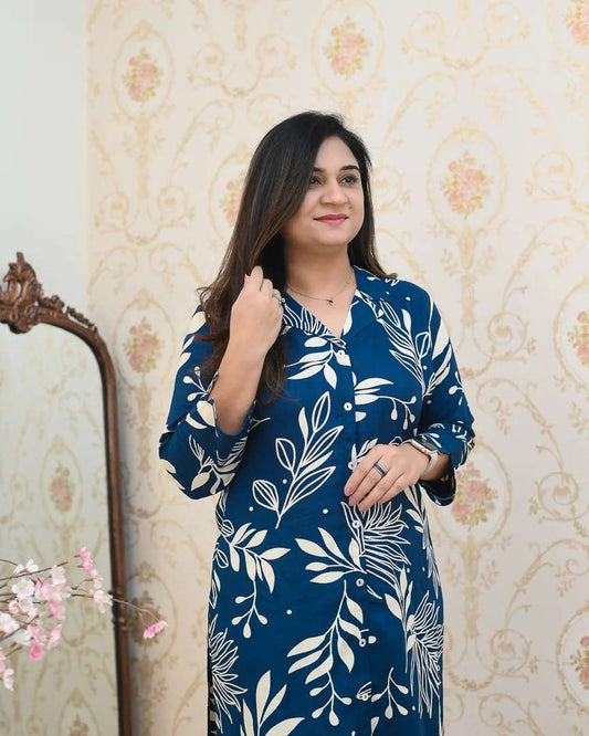 Deep Teal Leafy Kurta Set