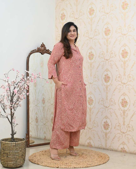 Rust Rose Paisley Kurta Set