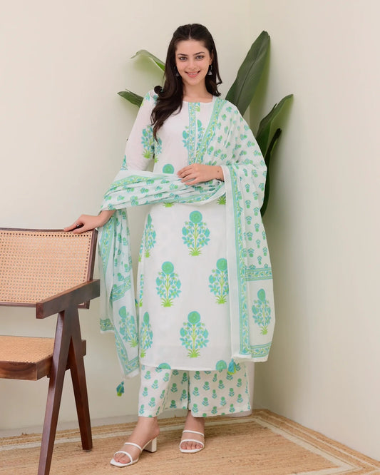 Mint Green Floral Kurta Set