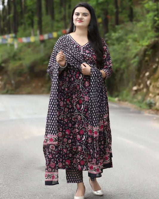 Midnight Onyx Floral Anarkali Set
