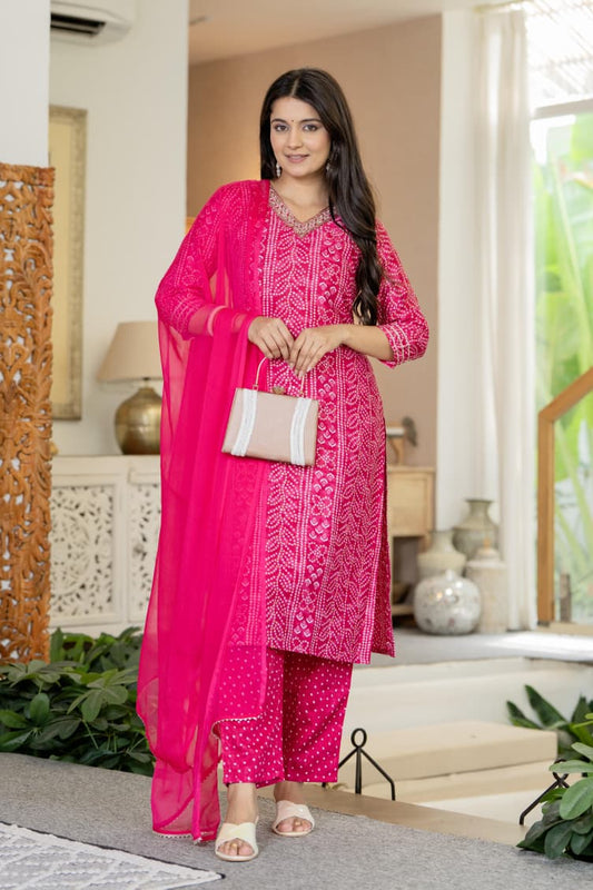 Rani Bandhani Gota Kurta Set