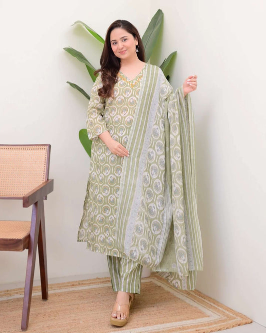 Pista Bloom Kurta Set