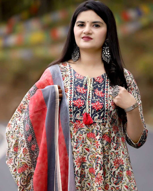 Pearl White Floral Anarkali Set