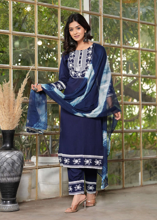 Midnight Blue Embroidery Kurta Set