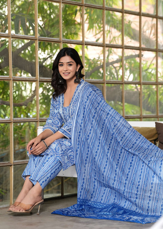 Azure Blue Floral Kurta Set
