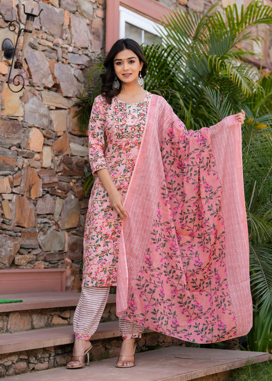 Soft Pink Floral Kurta Set