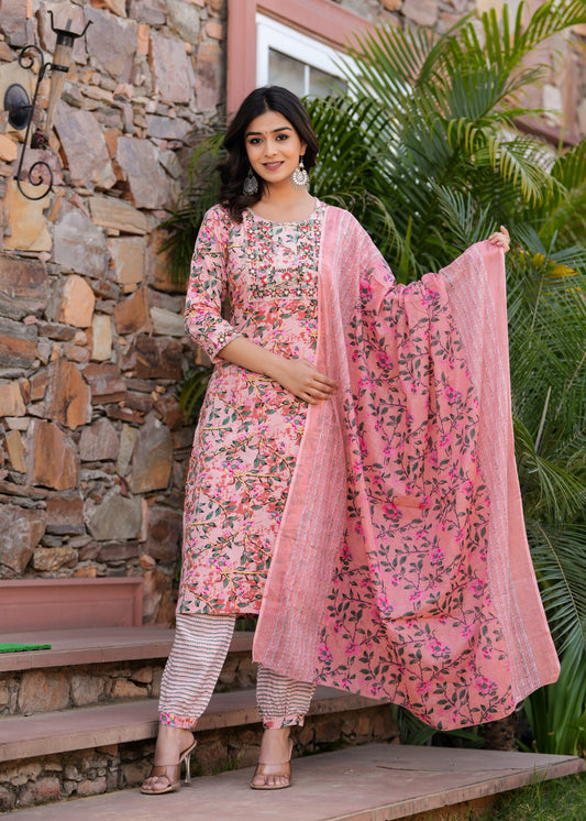 Soft Pink Floral Kurta Set