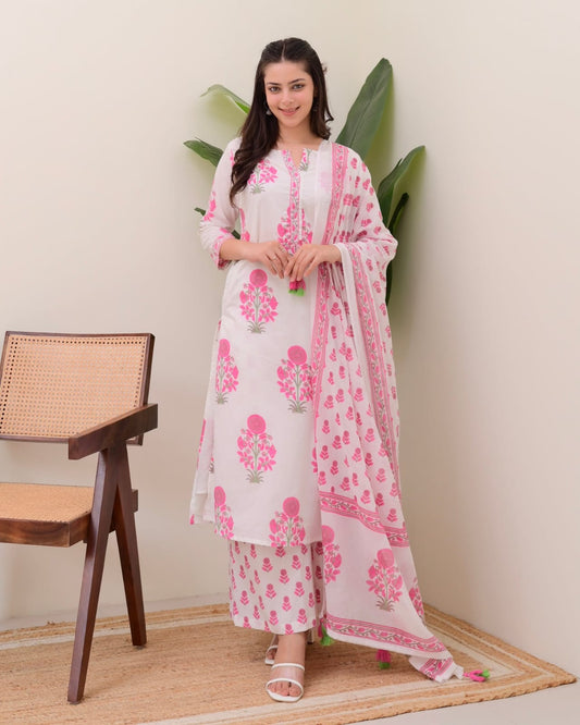 Mint Pink Floral Kurta Set