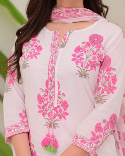 Mint Pink Floral Kurta Set