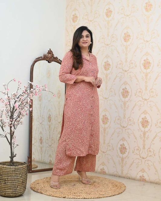 Rust Rose Paisley Kurta Set