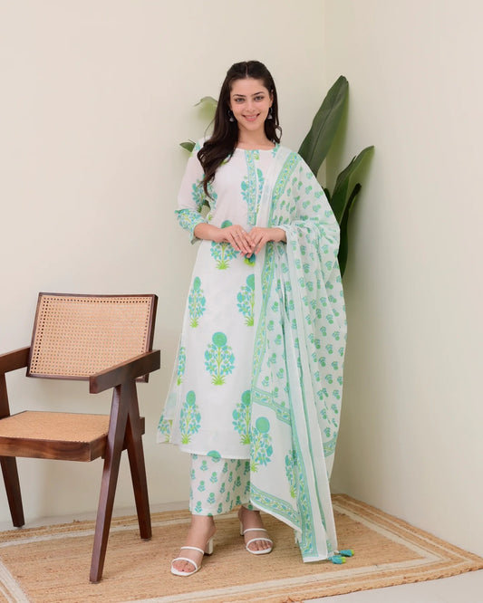 Mint Green Floral Kurta Set