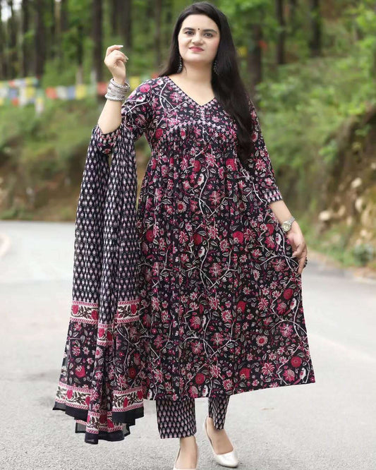 Midnight Onyx Floral Anarkali Set